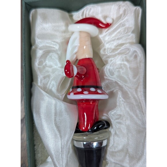 LS Arts Hand Blown Glass Wine Bottle Stopper Santa Claus Murano Style Christmas - Picture 7 of 8